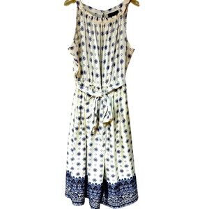 Lane Bryant White Blue Border Print Halter  Midi Belted Dress Pockets Sz 22/24